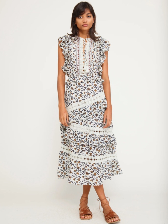 Sea New York White Floral Lace-Trim Midi Dress- Excellent Condition- Size 4